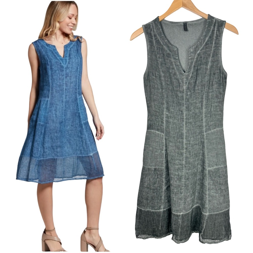 Inizio Linen Blend Catherine Gray Midi Sleeveless Dress Italy Lagenlook Beach